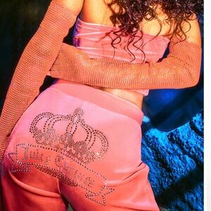 NWT Juicy couture coral crown bling velour track pants